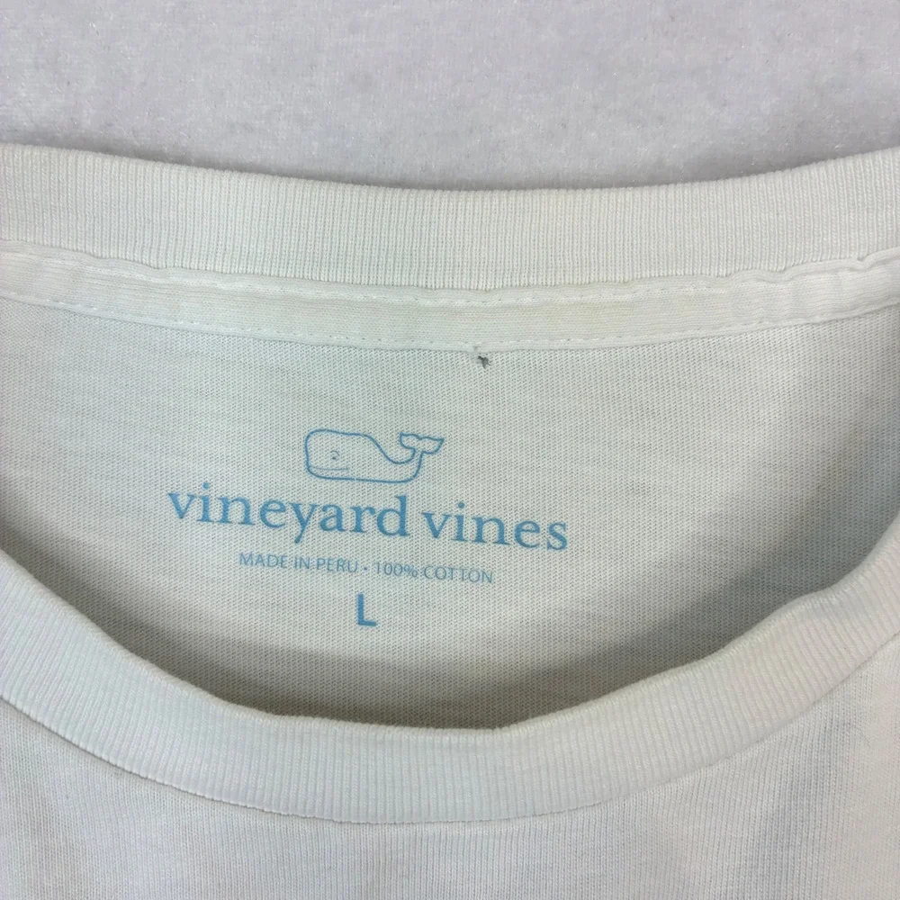 Vineyard Vines T-Shirt Mens Large White Oklahoma Whale Long Sleeve Pocket Tee